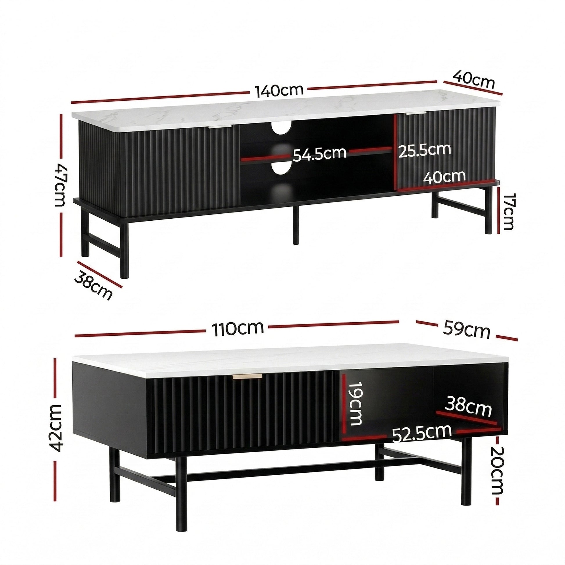Artiss TV Unit & Coffee Table Set Storage Shelf Black - Image 3