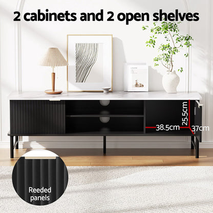 Artiss TV Unit & Coffee Table Set Storage Shelf Black - Image 6