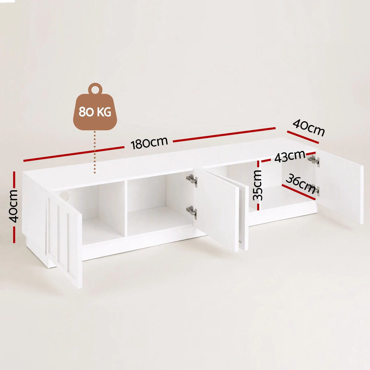 Artiss 180cm TV Unit Entertainment Cabinet Fluted Style Cable Management White - Image 4