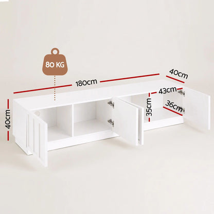 Artiss 180cm TV Unit Entertainment Cabinet Fluted Style Cable Management White - Image 4