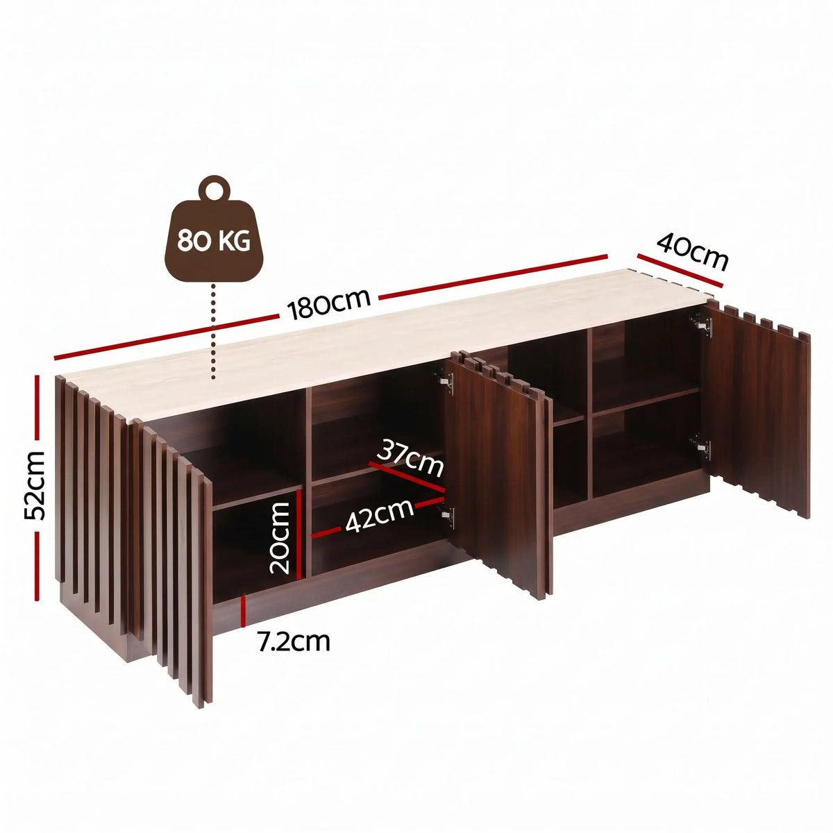 Artiss 180cm TV Unit Entertainment Cabinet Fluted Style Anti-tip Kit Walnut - Image 4