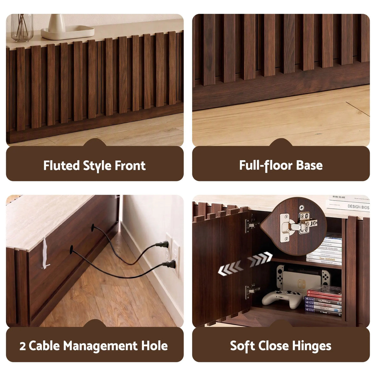 Artiss 180cm TV Unit Entertainment Cabinet Fluted Style Anti-tip Kit Walnut - Image 9