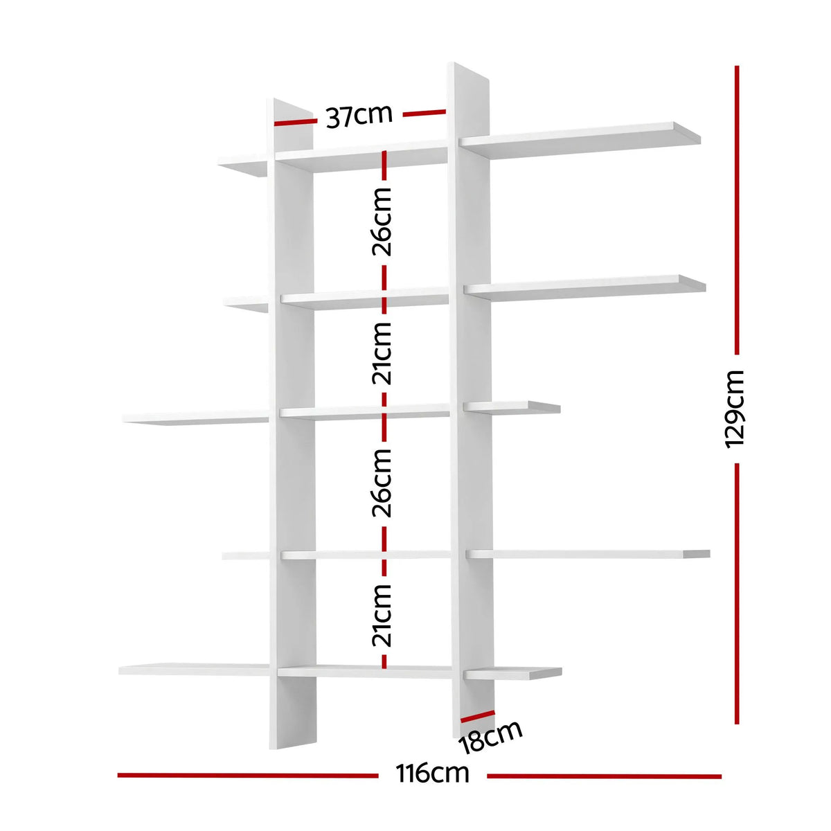 Artiss 15-Section Wall Mounted Display Shelf, Floating Bookshelf for Books and Decor, Extra Thick E1 PB Board for Home Study and Living Room, 116 x 18 x 129 cm - Image 3