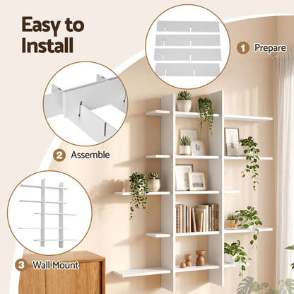 Artiss 15-Section Wall Mounted Display Shelf, Floating Bookshelf for Books and Decor, Extra Thick E1 PB Board for Home Study and Living Room, 116 x 18 x 129 cm - Image 8