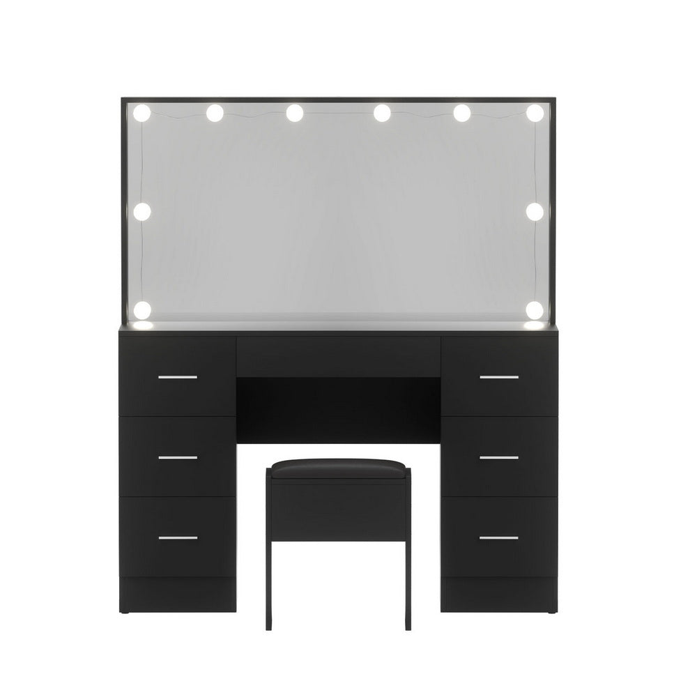 Artiss Dressing Table Vanity Desk Set Stool 10 Led Bulbs Black - Image 4