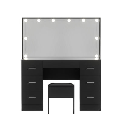 Artiss Dressing Table Vanity Desk Set Stool 10 Led Bulbs Black - Image 4