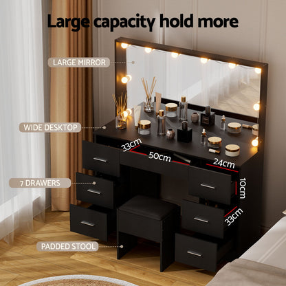 Artiss Dressing Table Vanity Desk Set Stool 10 Led Bulbs Black - Image 6