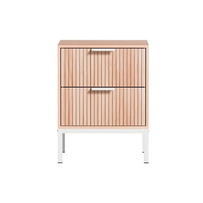 Artiss 2X Bedside Table 2 Drawers Storage Nightstand Cabinet Metal Legs Pine - Image 4