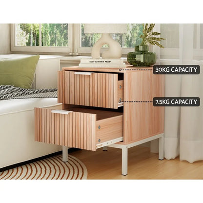 Artiss 2X Bedside Table 2 Drawers Storage Nightstand Cabinet Metal Legs Pine - Image 6