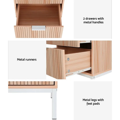Artiss 2X Bedside Table 2 Drawers Storage Nightstand Cabinet Metal Legs Pine - Image 7