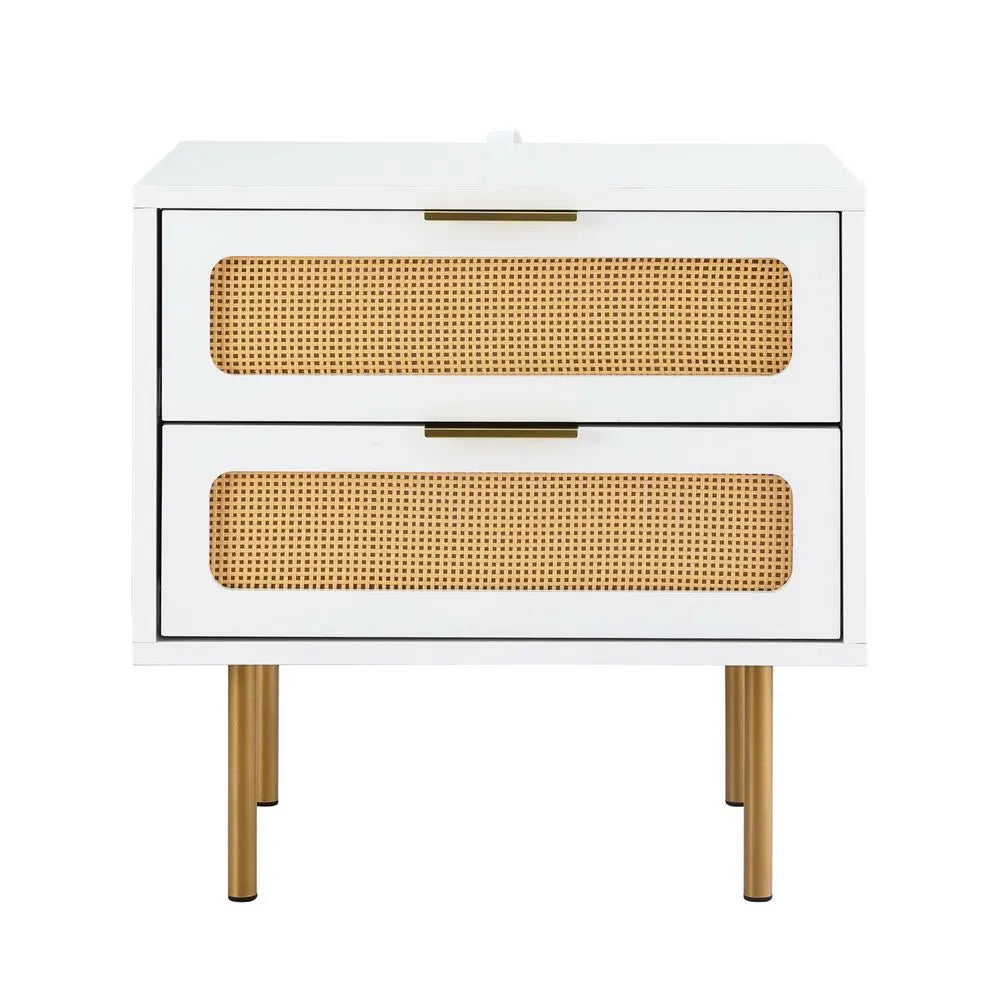 Artiss 2x Rattan Bedside Table 2 Drawers White - Image 4