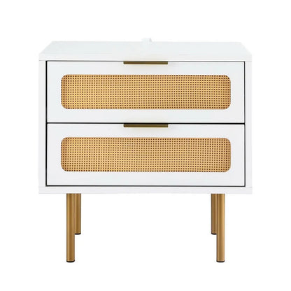 Artiss 2x Rattan Bedside Table 2 Drawers White - Image 4