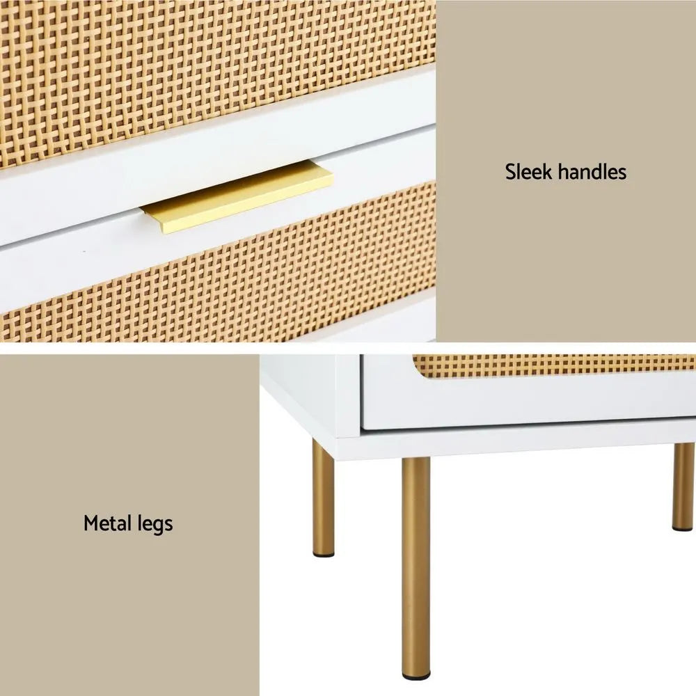 Artiss 2x Rattan Bedside Table 2 Drawers White - Image 7