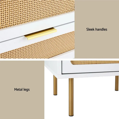 Artiss 2x Rattan Bedside Table 2 Drawers White - Image 7