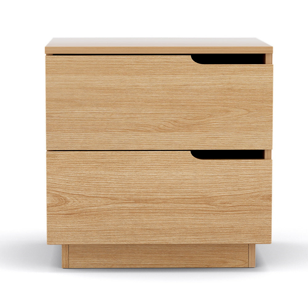 Artiss Bedside Table 2 Drawers Nightstand Pine - Image 3
