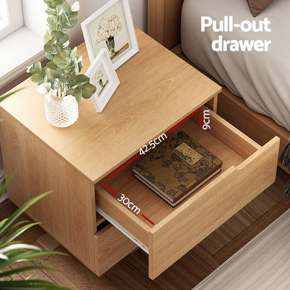 Artiss Bedside Table 2 Drawers Nightstand Pine - Image 4