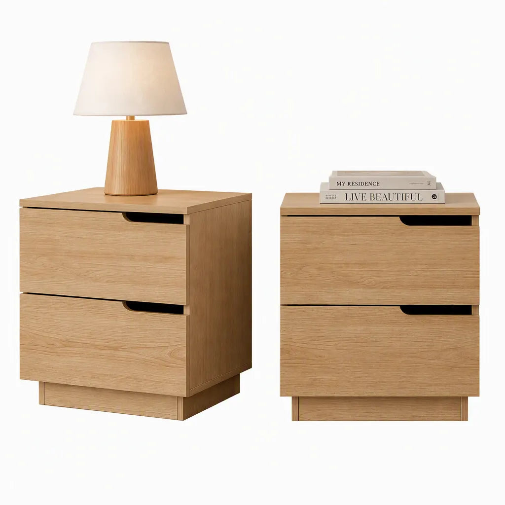 Artiss 2X Bedside Table 2 Drawers Nightstand Pine - Image 2