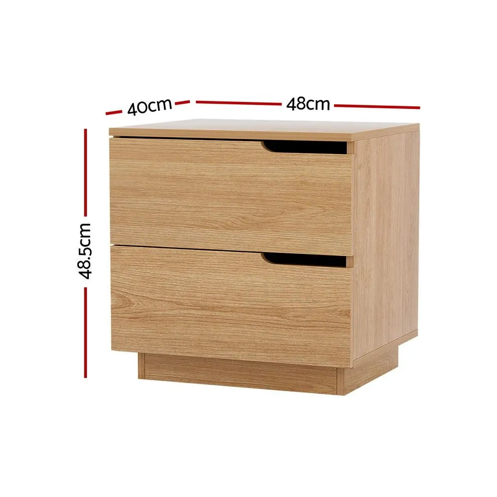 Artiss 2X Bedside Table 2 Drawers Nightstand Pine - Image 3