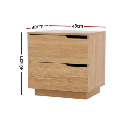 Artiss 2X Bedside Table 2 Drawers Nightstand Pine - Image 3