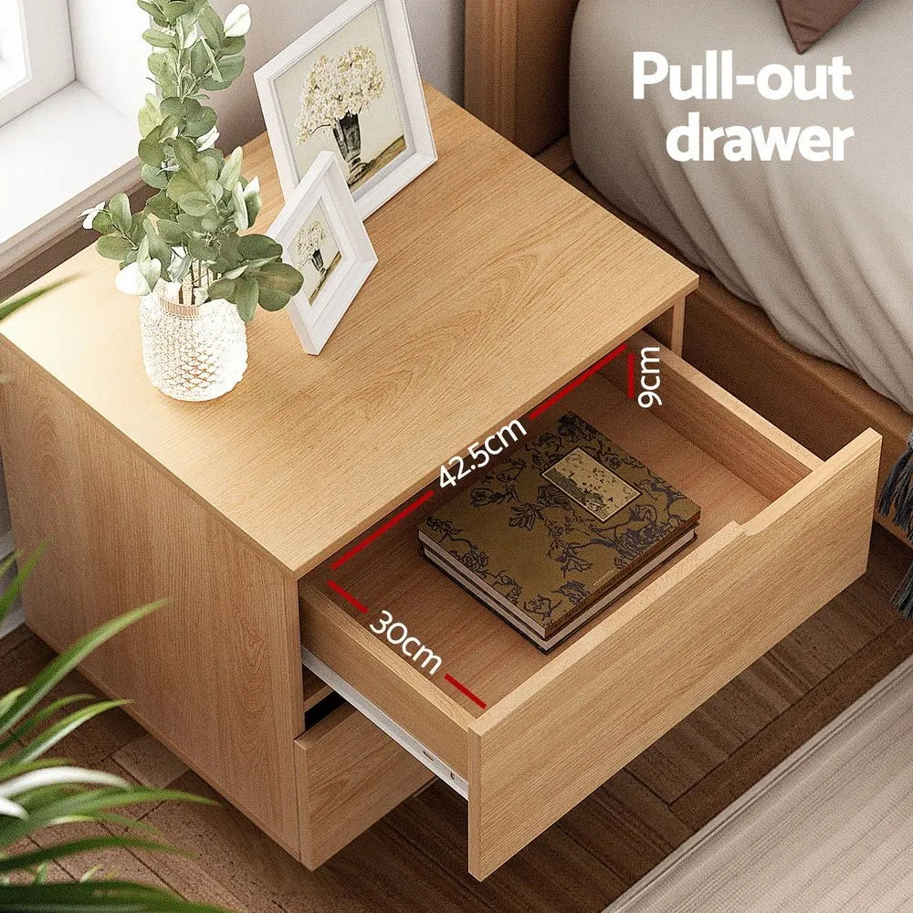 Artiss 2X Bedside Table 2 Drawers Nightstand Pine - Image 5