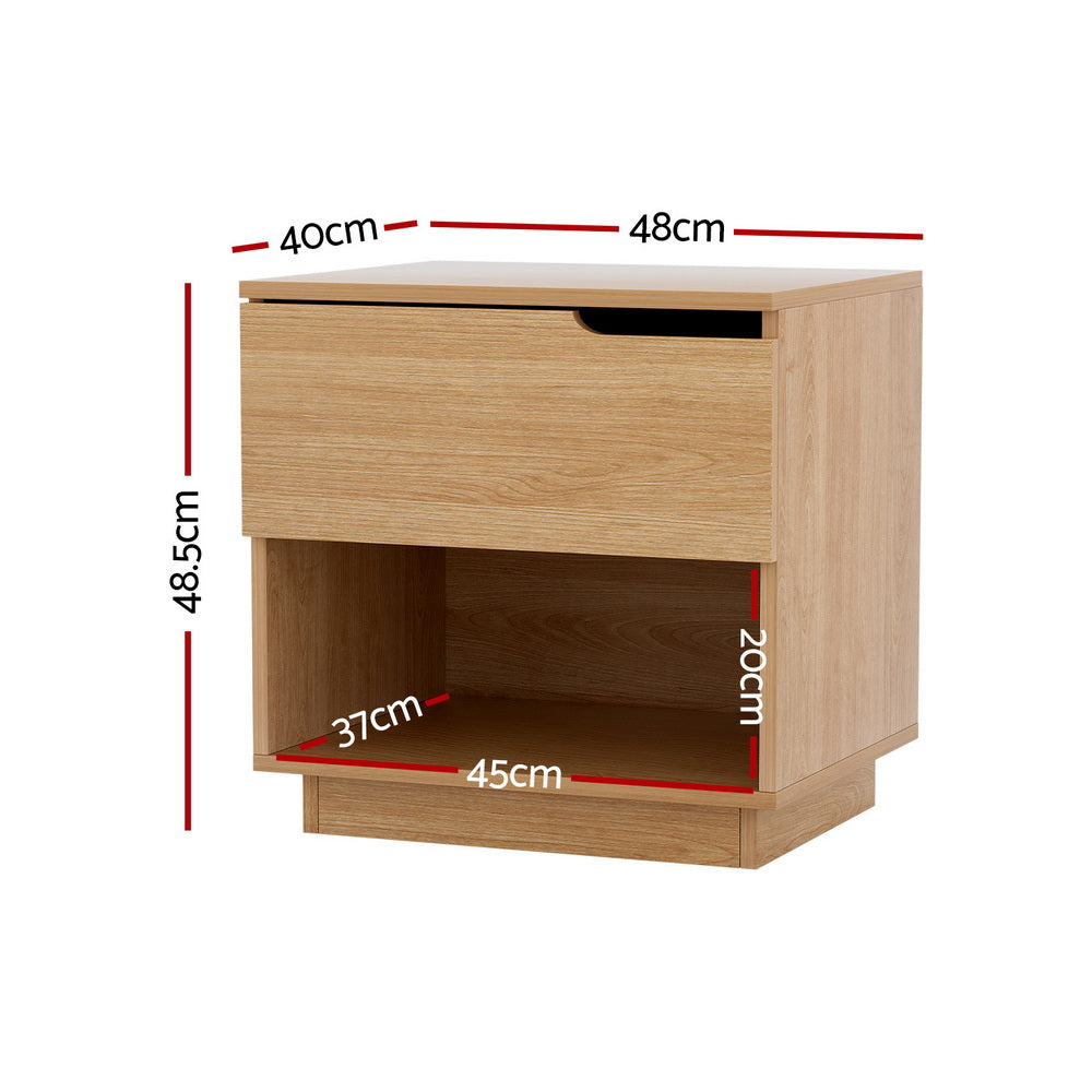 Artiss Bedside Table 1 Drawer 1 Shelf Nightstand Pine - Image 2