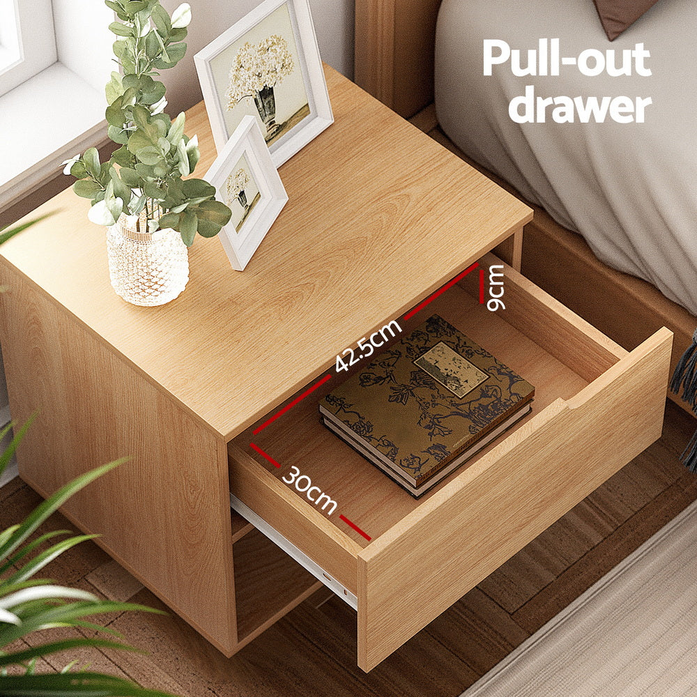 Artiss Bedside Table 1 Drawer 1 Shelf Nightstand Pine - Image 4