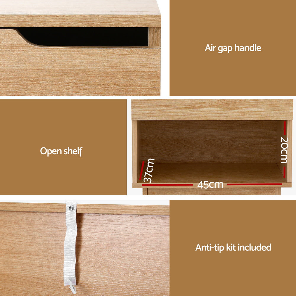 Artiss Bedside Table 1 Drawer 1 Shelf Nightstand Pine - Image 5