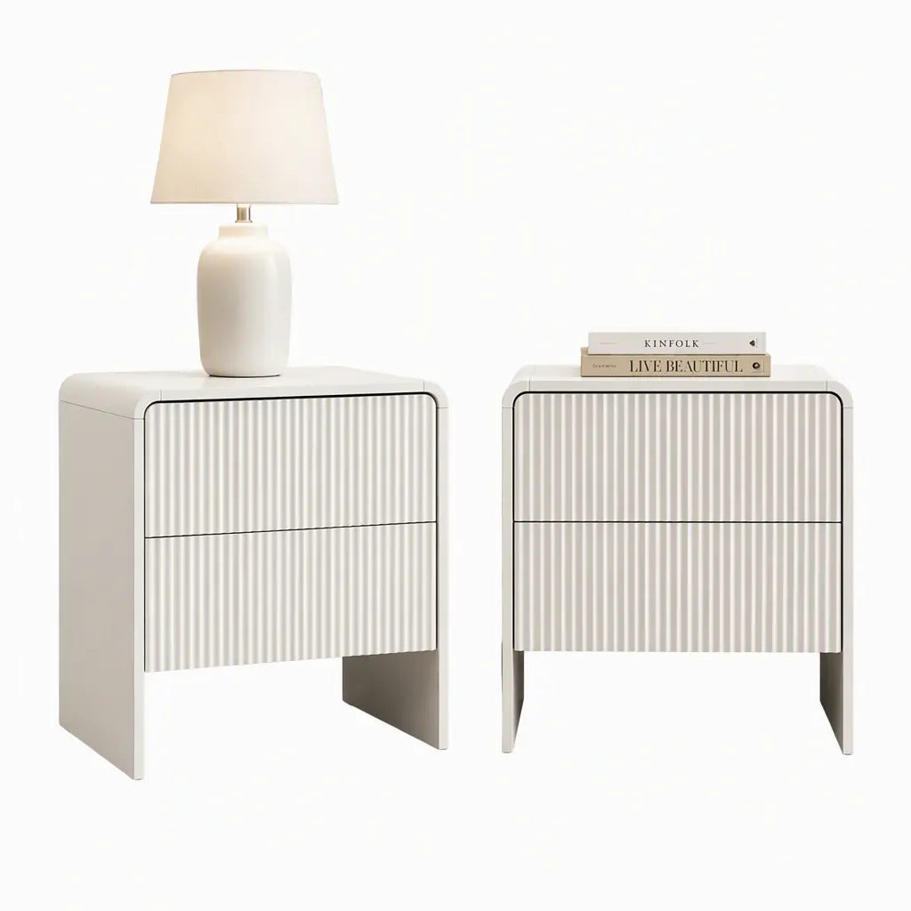 Artiss 2x Bedside Table 2 Drawers - Beige - Image 2