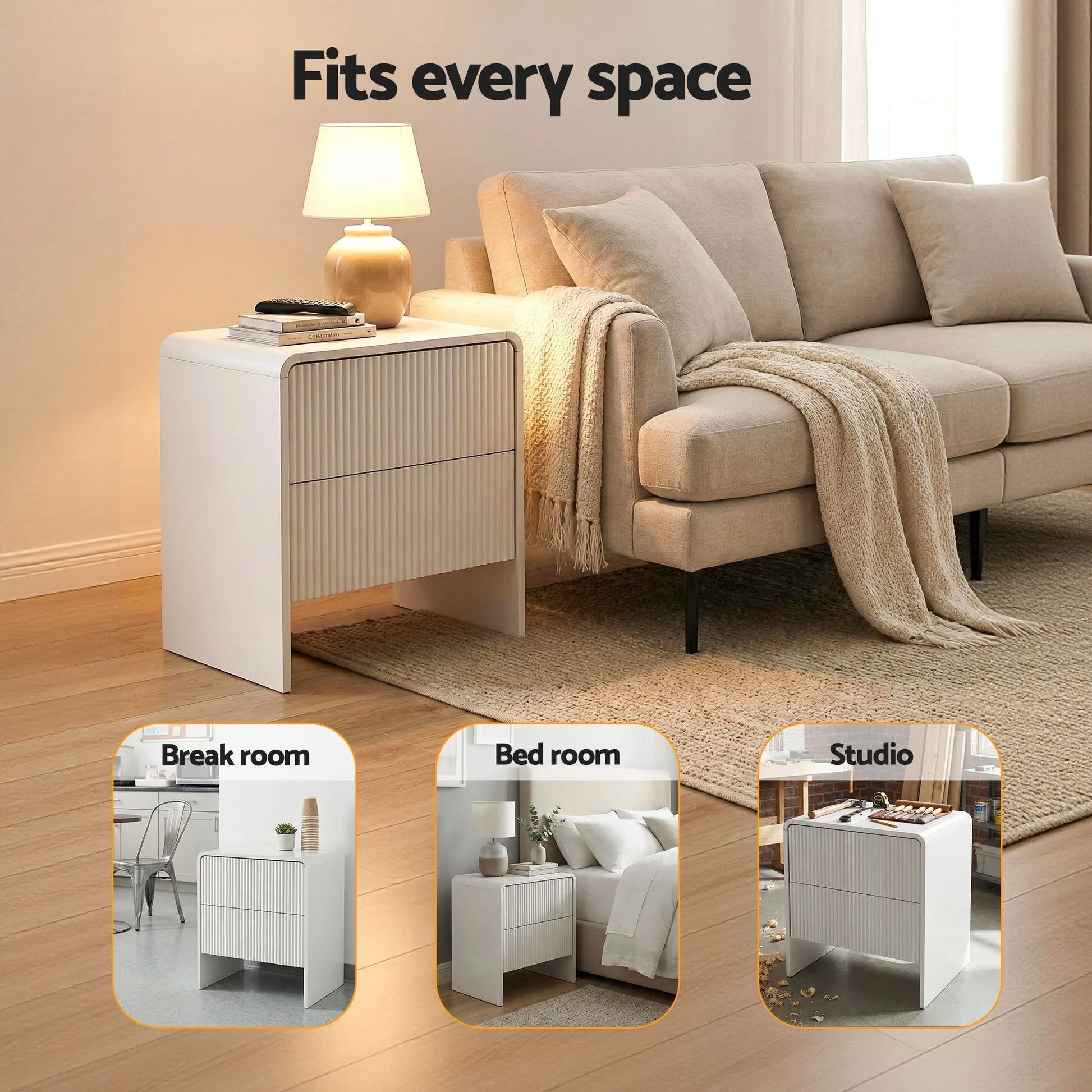 Artiss 2x Bedside Table 2 Drawers - Beige - Image 7