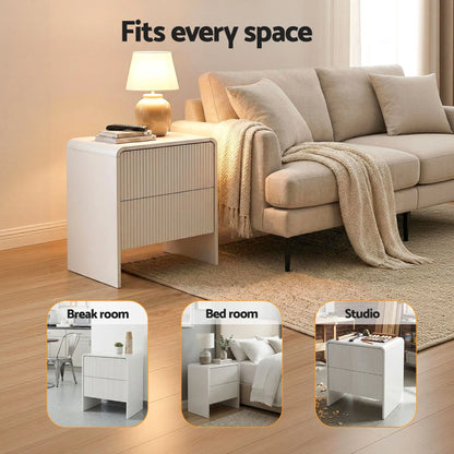 Artiss 2x Bedside Table 2 Drawers - Beige - Image 7