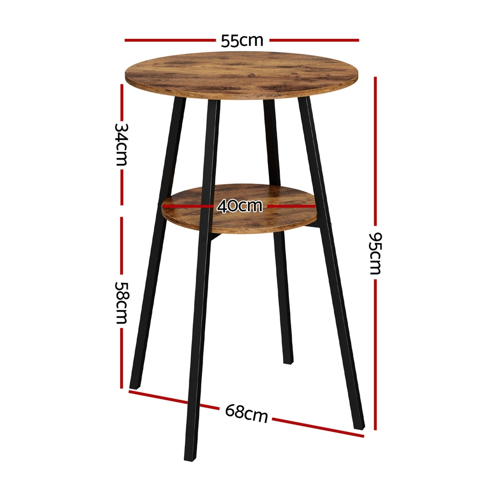 Artiss Industrial Bar Table with 2-Tier Organizer Weather-Resistant MDF Top Steel Frame - Image 2