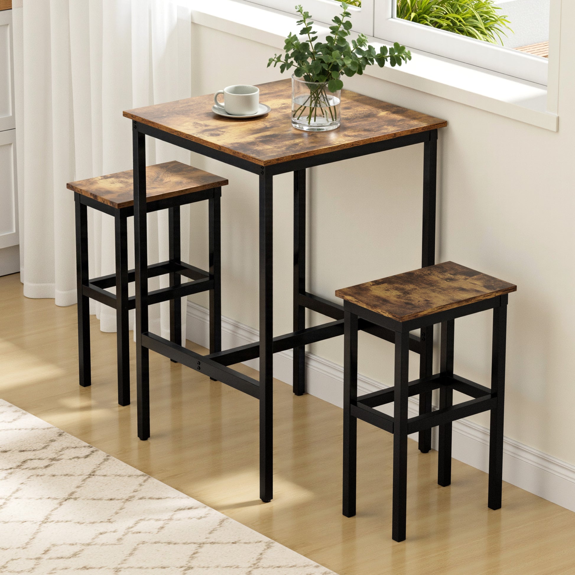 Artiss Bar Table Counter Kitchen Dining Desk Pub 60x92cm Vintage Metal Walnut - Image 7