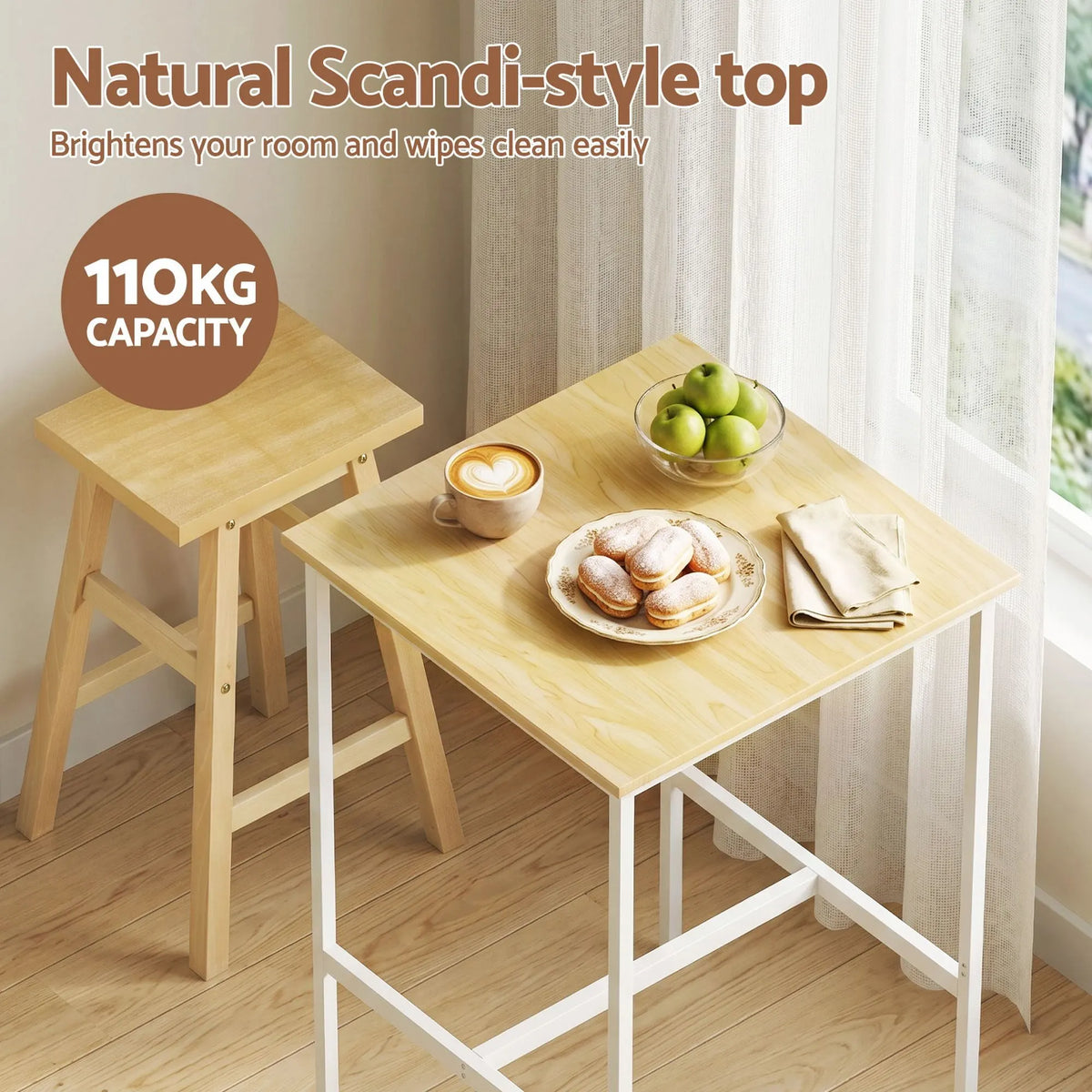 Artiss Bar Table Counter Height Kitchen High Dining Desk Pub 60x92cm Modern Pine - Image 6