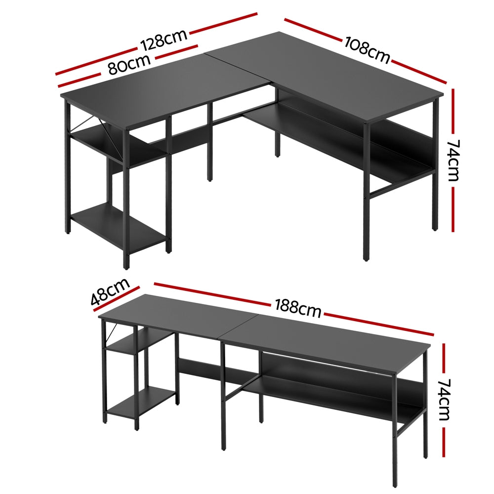 Artiss Computer Desk L shape Home Office Study Table Desks Open Shelf Black - Image 2