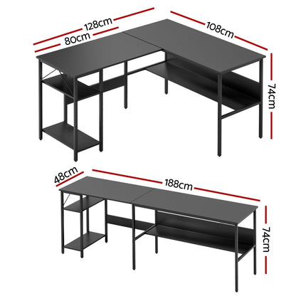 Artiss Computer Desk L shape Home Office Study Table Desks Open Shelf Black - Image 2