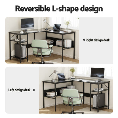 Artiss Computer Desk L shape Home Office Study Table Desks Open Shelf Black - Image 4