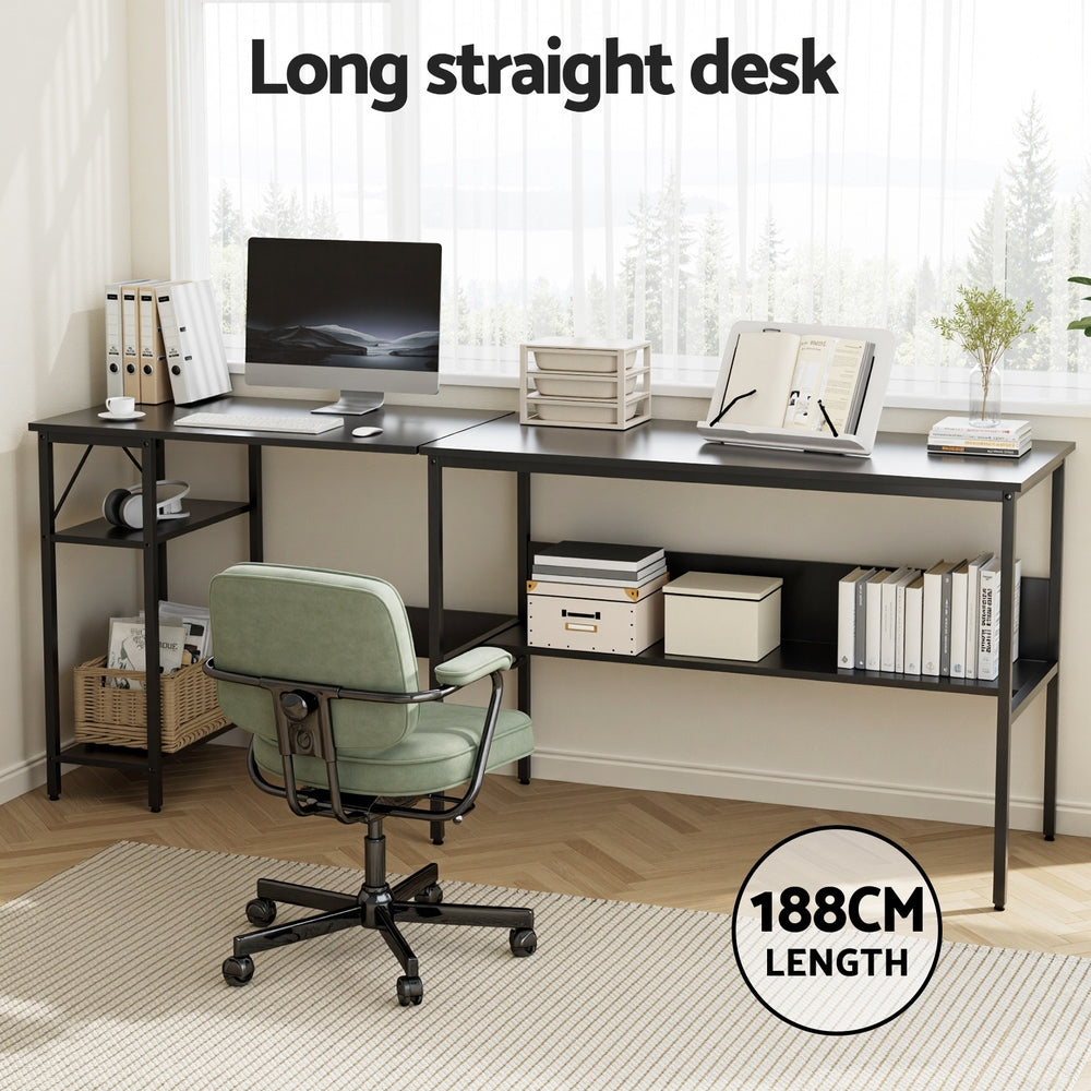 Artiss Computer Desk L shape Home Office Study Table Desks Open Shelf Black - Image 5