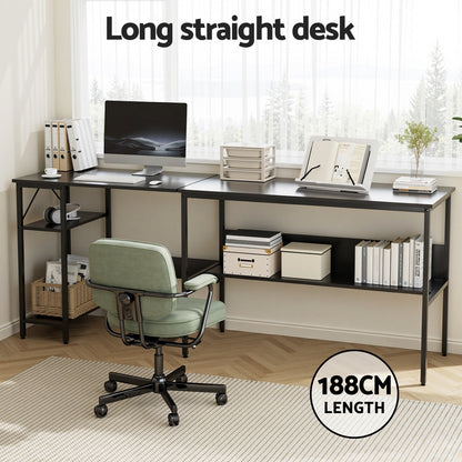 Artiss Computer Desk L shape Home Office Study Table Desks Open Shelf Black - Image 5