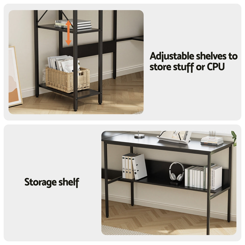 Artiss Computer Desk L shape Home Office Study Table Desks Open Shelf Black - Image 6