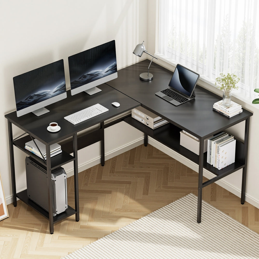Artiss Computer Desk L shape Home Office Study Table Desks Open Shelf Black - Image 7