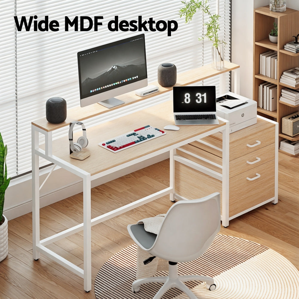 Artiss Computer Desk Home Office Study Table Desks w/Drawers Open Shelf Oak 160CM - Image 4