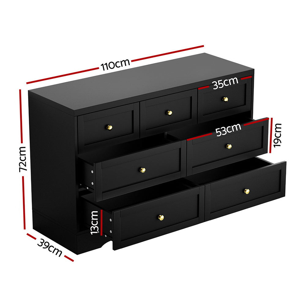 Artiss 7 Chest of Drawers Dresser Table Black - Image 2