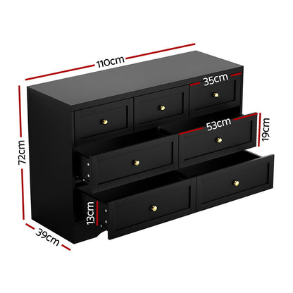 Artiss 7 Chest of Drawers Dresser Table Black - Image 2