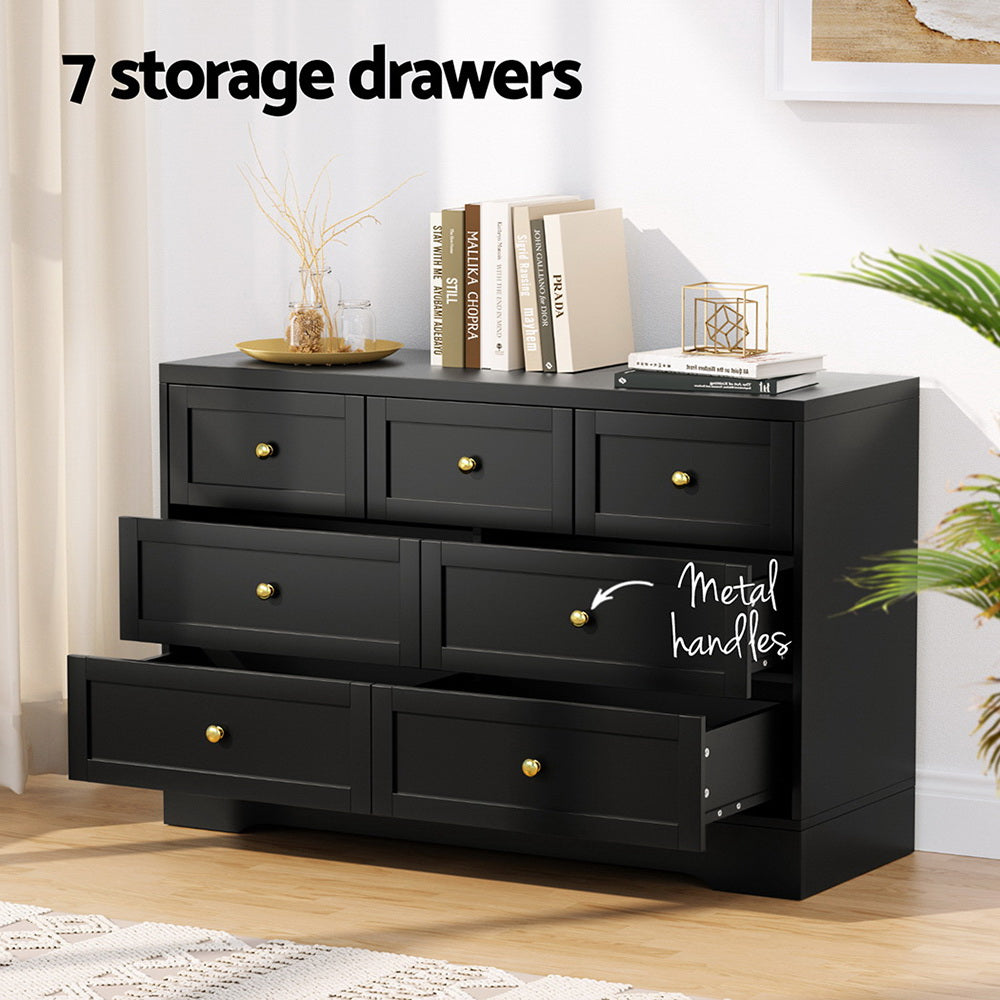 Artiss 7 Chest of Drawers Dresser Table Black - Image 4