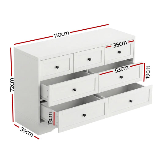 Artiss 7 Chest of Drawers Dresser Table White - Image 3