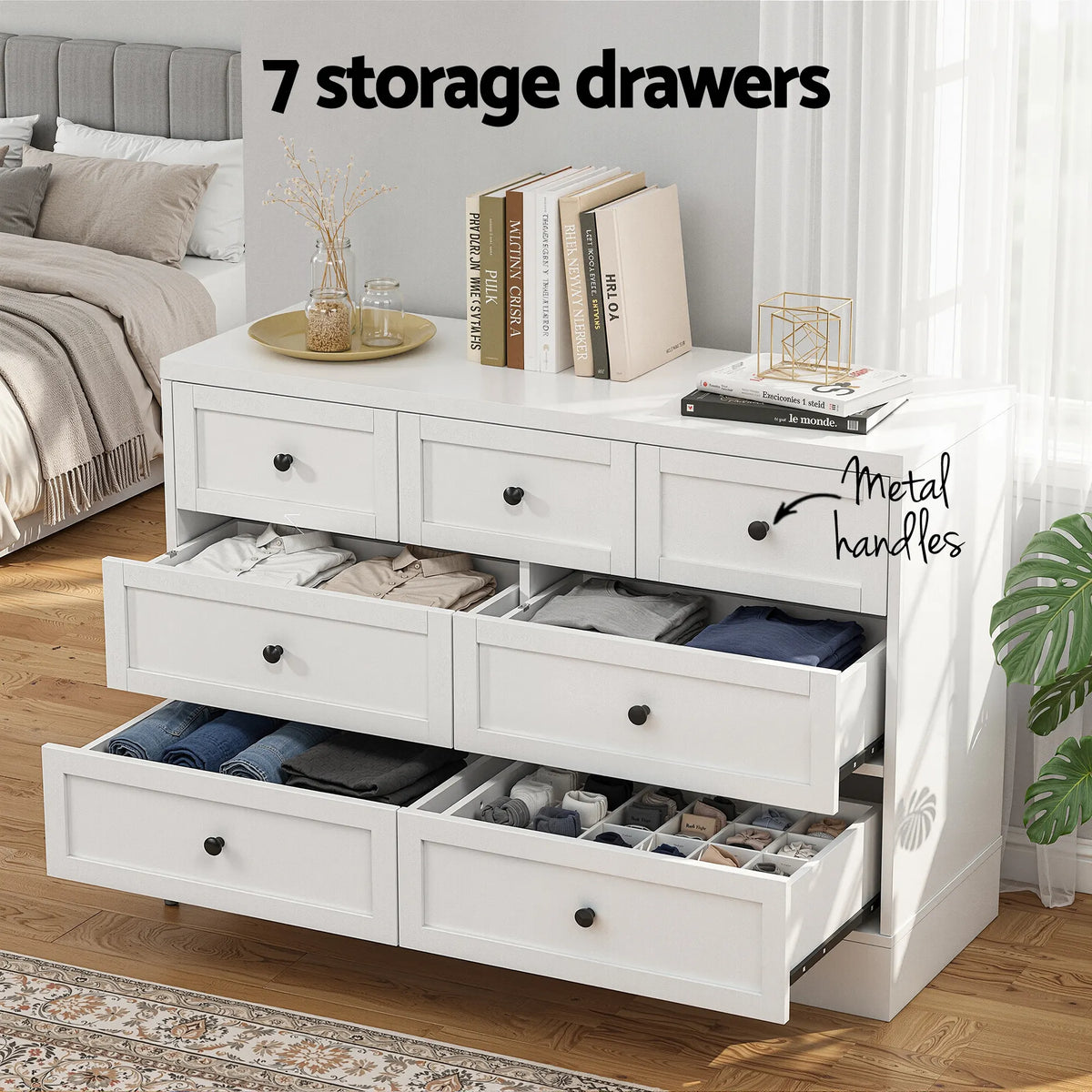 Artiss 7 Chest of Drawers Dresser Table White - Image 5