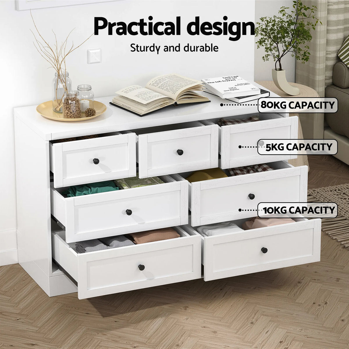 Artiss 7 Chest of Drawers Dresser Table White - Image 6