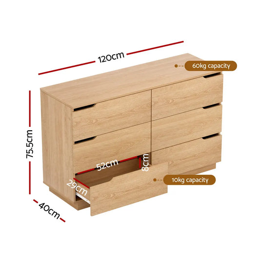 Artiss 6 Chest of Drawers Dresser Table Pine - Image 3