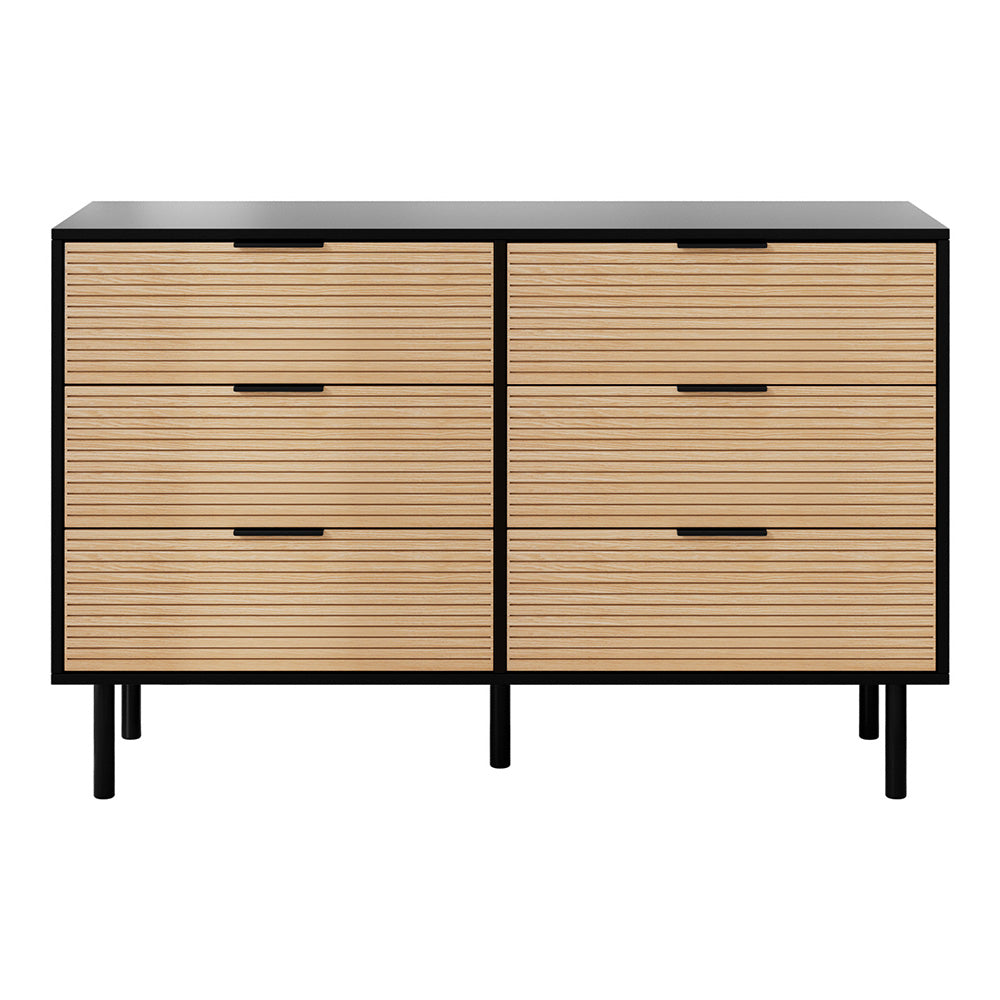 Artiss 6 Chest of Drawers Dresser Table Black&Pine - Image 4