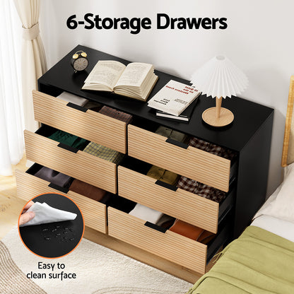 Artiss 6 Chest of Drawers Dresser Table Black&Pine - Image 5